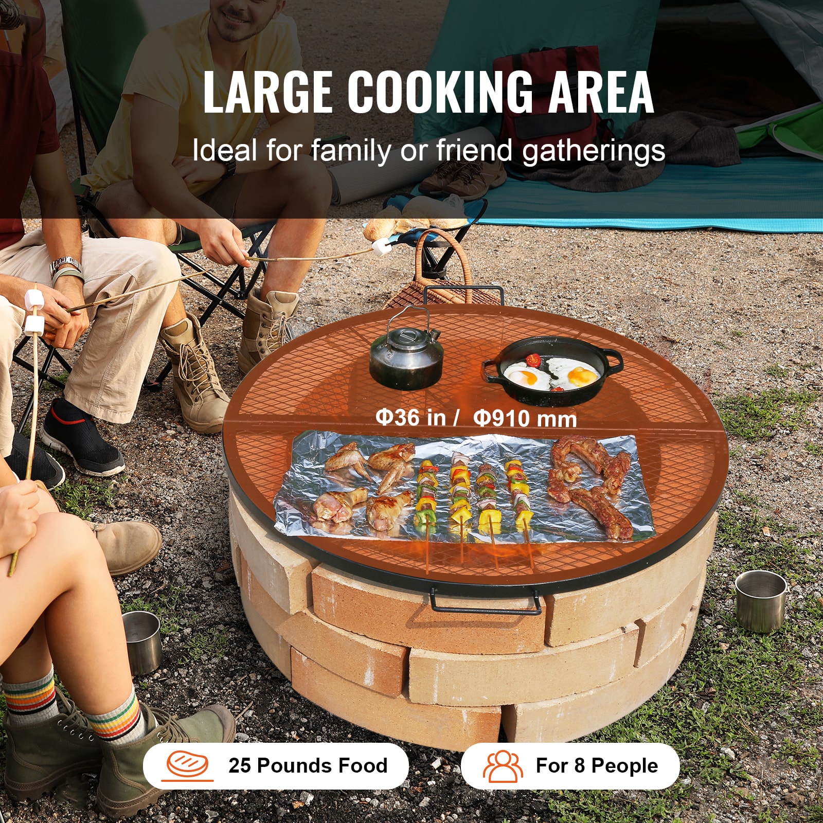 Fire Pit Grill Grate Foldable Round Steel Bbq Grid With Handle_voghion.com